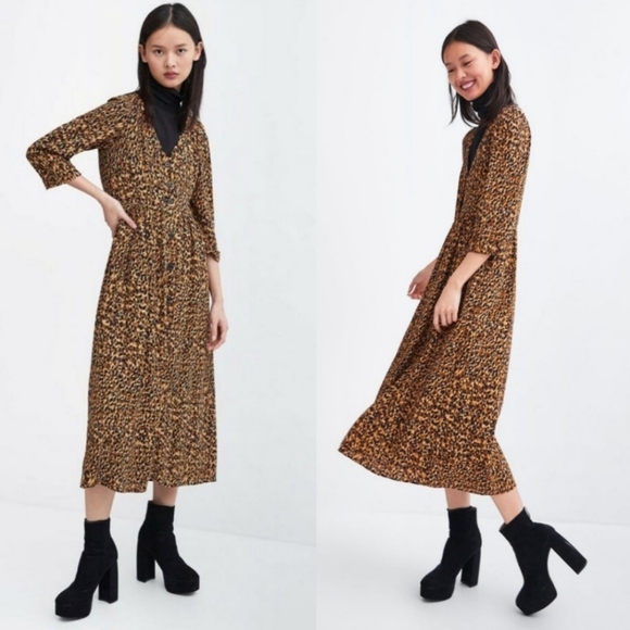 Zara trf Leopard Midi Dress - Picture 1 of 6
